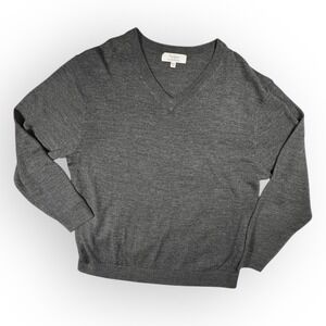 Turnbury Extra Fine Merino Wool V-Neck Sweater Gray Mens Sz L Old Money Academia